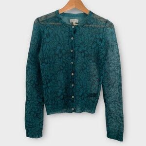 Jigsaw Floral Mohair Sheer Knit Cardigan